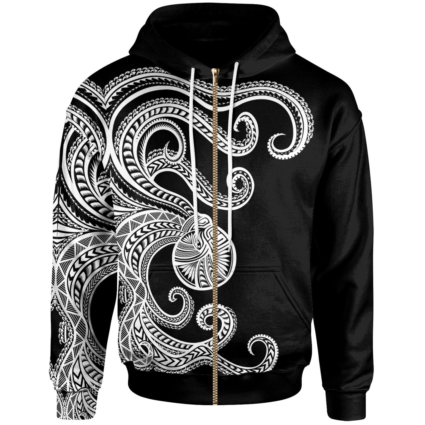 Polynesian Octopus Hoodie Black Color