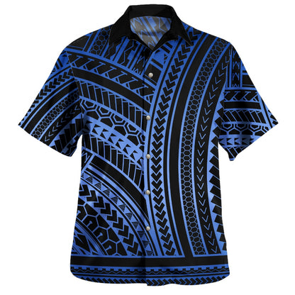 Hawaii Combo Puletasi And Shirt Polynesian Pattern Tattoo Blue