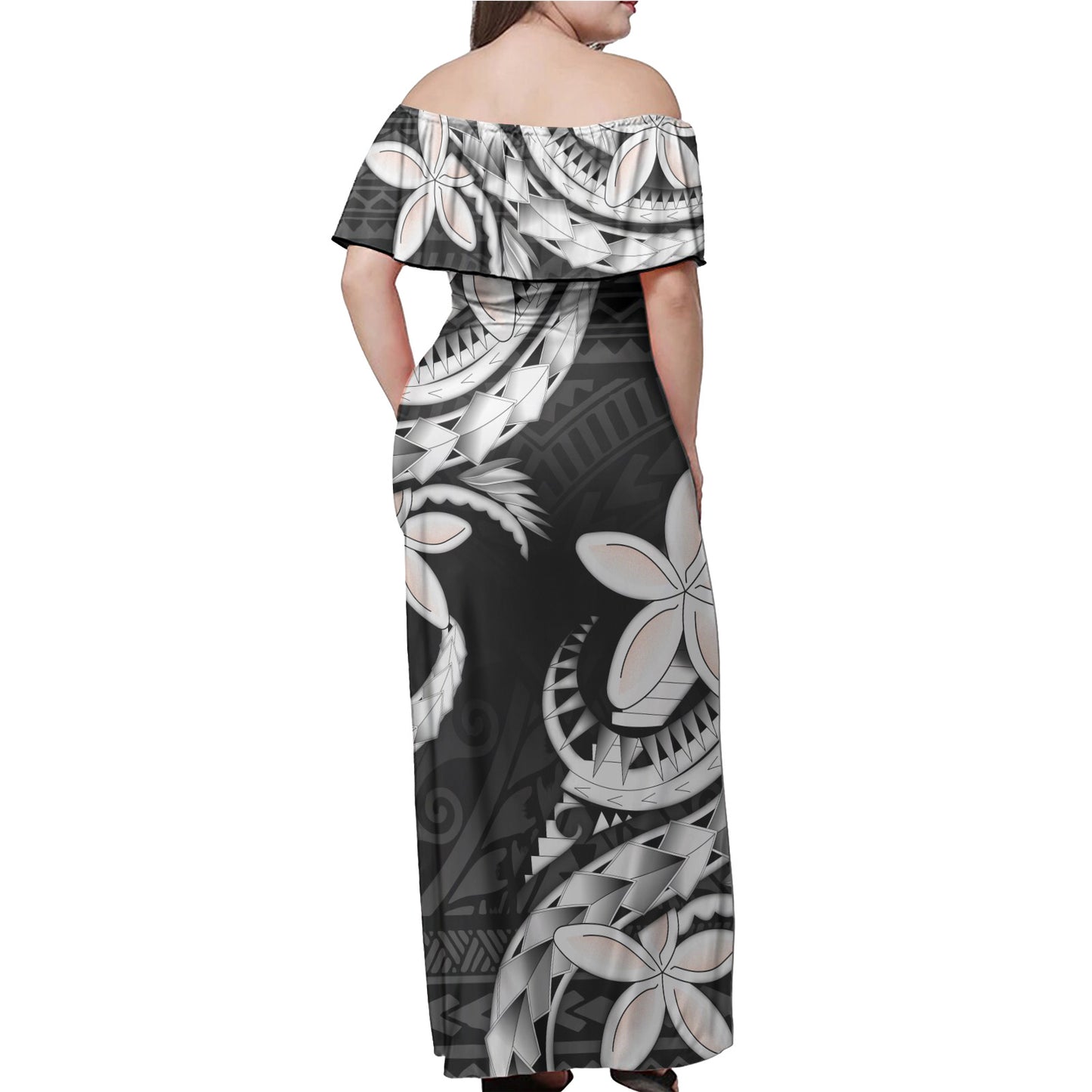 Tahiti Combo Off Shoulder Long Dress And Shirt Polynesian Patterns Plumeria Flowers Special Style