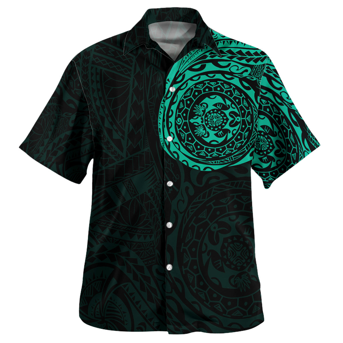 Polynesian Hawaiian Shirt - Polynesian Tattoo Style Version 2 Turquoise