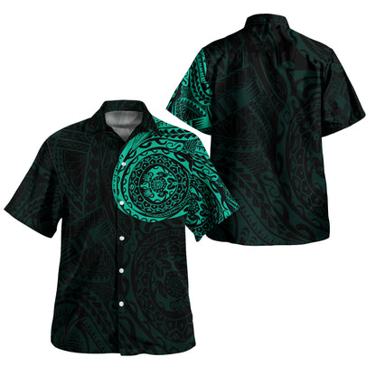 Polynesian Hawaiian Shirt - Polynesian Tattoo Style Version 2 Turquoise