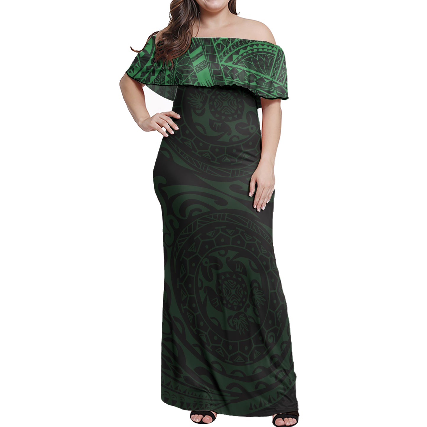 Polynesian Tattoo Style Women Off Shoulder Long Dress Version 1.0