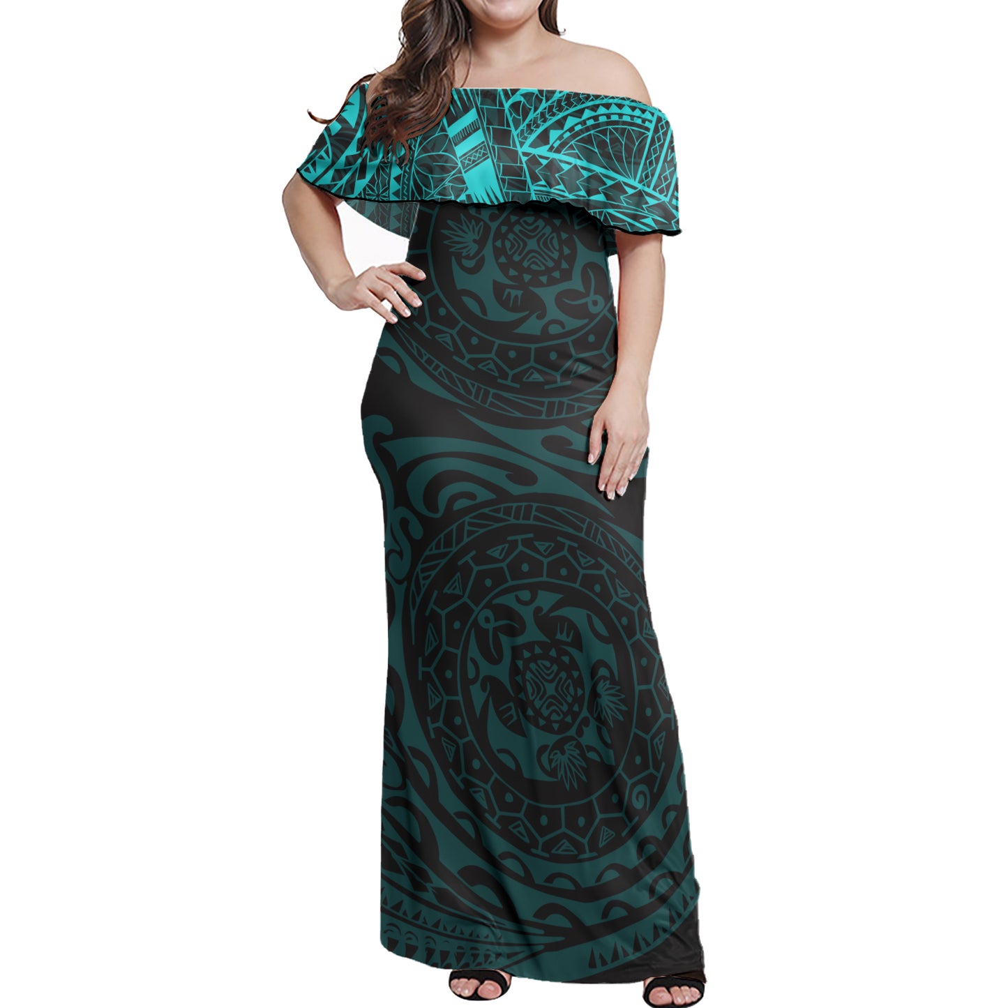 Polynesian Tattoo Style Women Off Shoulder Long Dress Version 1.0