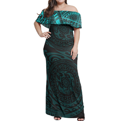 Polynesian Tattoo Style Women Off Shoulder Long Dress Version 1.0