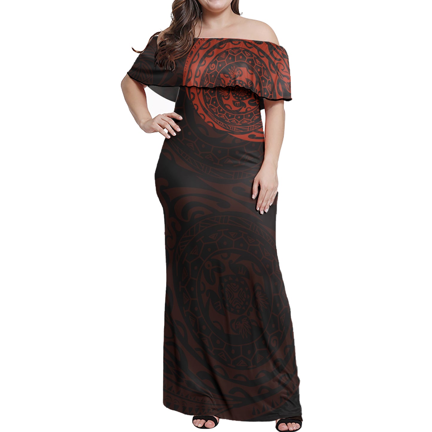 Polynesian Tattoo Style Women Off Shoulder Long Dress Version 2.0