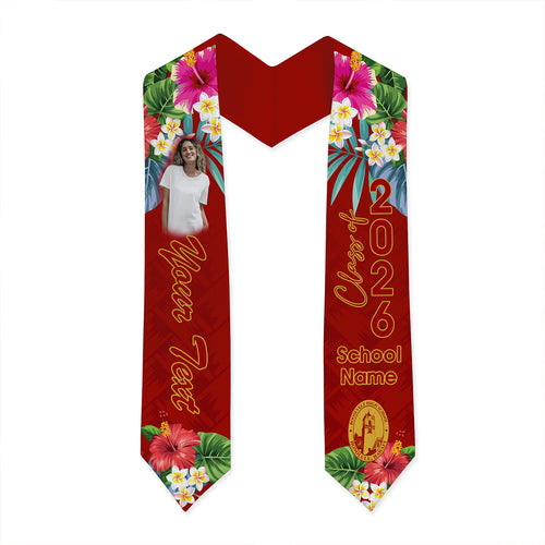 Hawaii Graduation Stole Custom President Theodore Roosevelt High School Class 2026 Tropical Hibiscus Island Style