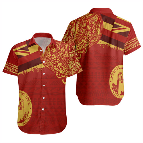 Hawaii Short Sleeve Shirt President Theodore Roosevelt High School With Crest Style