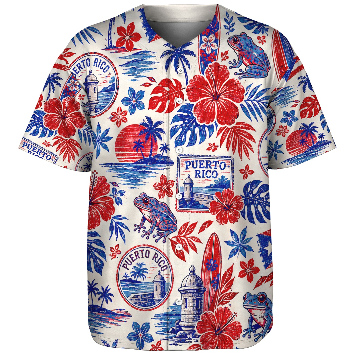 Puerto Rico Baseball Shirt Coqui Hibiscus Vintage Island Postcard