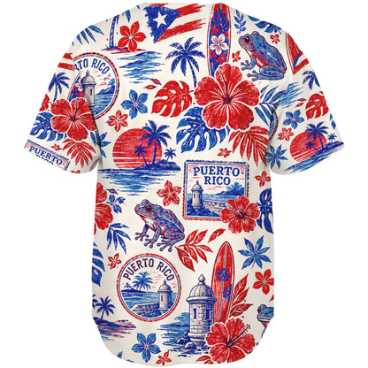 Puerto Rico Baseball Shirt Coqui Hibiscus Vintage Island Postcard