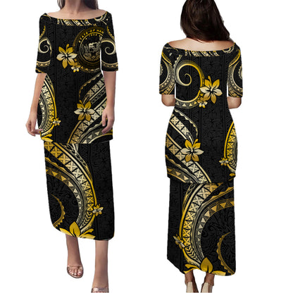 Hawaii Combo Puletasi And Shirt Golden Polynesian Pattern
