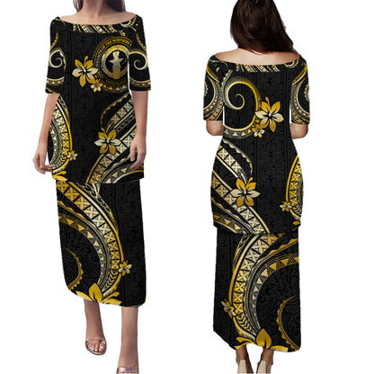 Northern Mariana Islands Combo Puletasi And Shirt Golden Polynesian Pattern