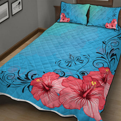Hawaii Quilt Bed Set Hibiscus Flower Red