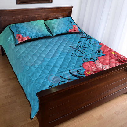 Hawaii Quilt Bed Set Hibiscus Flower Red