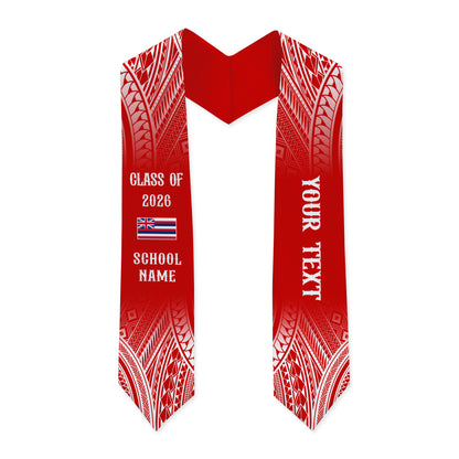 Hawaii Graduation Stole Custom 2026 Polynesian Tribal Blue Hawaiian Flag