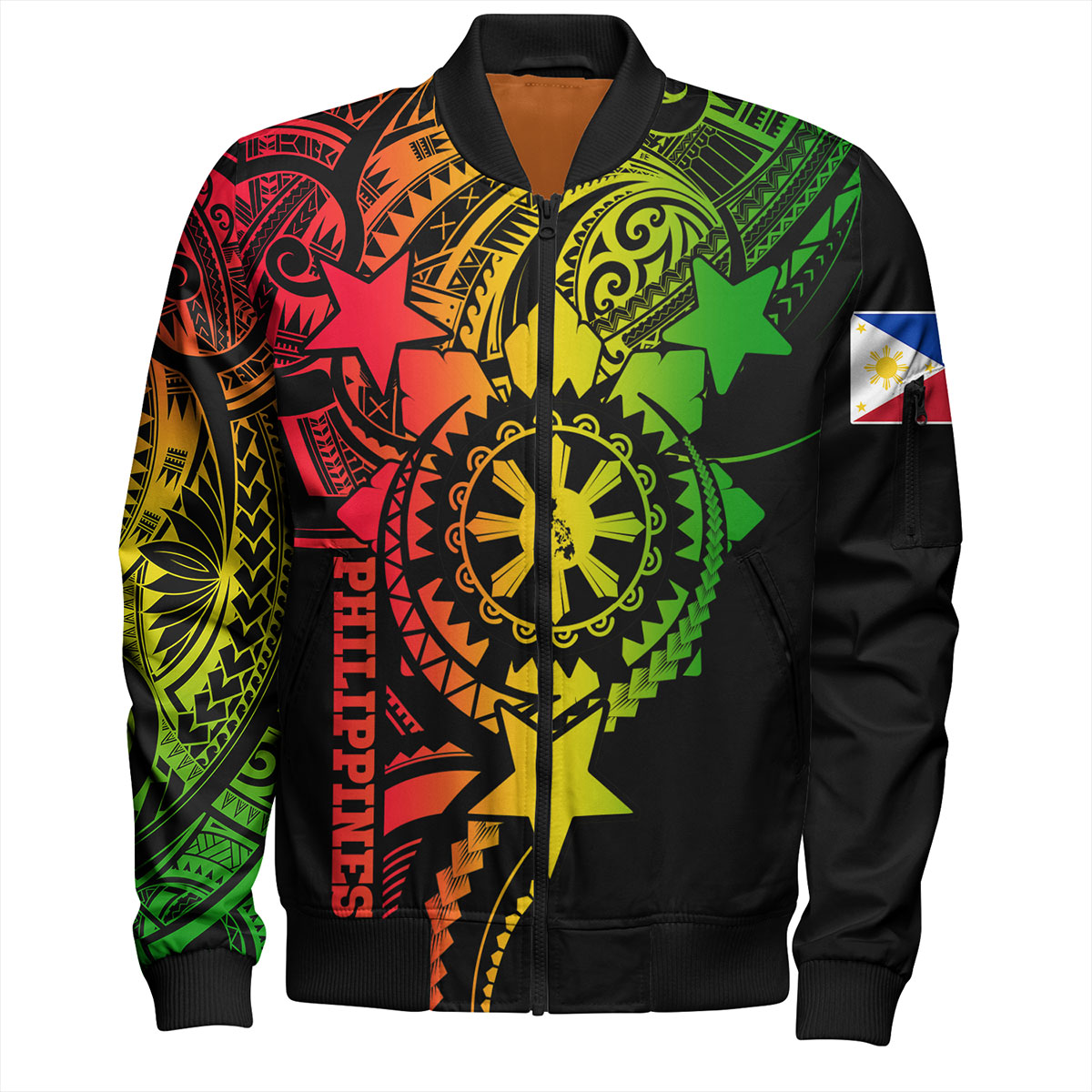 Philippines Filipinos Bomber Jacket - Proud To Be Filipino Tribal Sun Batok Reggae Style