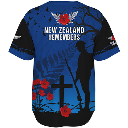 New Zealand Baseball Shirt Silver Fern Lest We Forget Remember