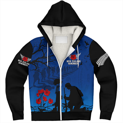 New Zealand Sherpa Hoodie Silver Fern Lest We Forget Remember