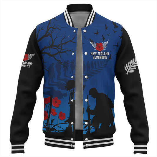 New Zealand Baseball Jacket Silver Fern Lest We Forget Remember
