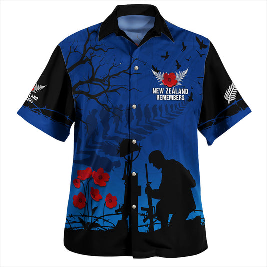 New Zealand Hawaiian Shirt Silver Fern Lest We Forget Remember