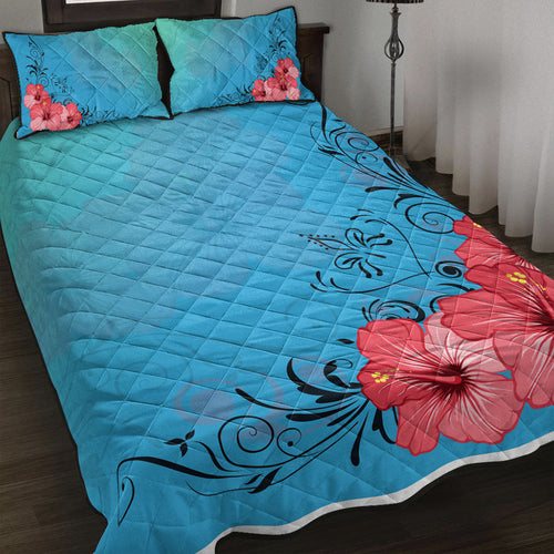 Hawaii Quilt Bed Set Hibiscus Flower Red