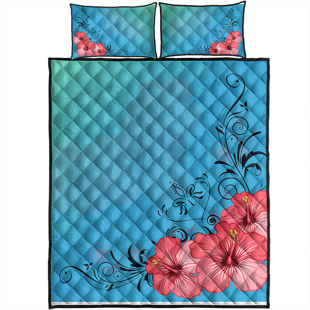 Hawaii Quilt Bed Set Hibiscus Flower Red