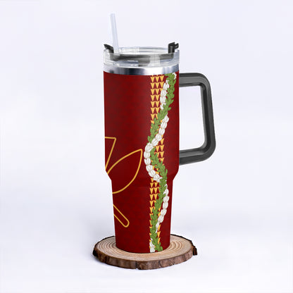 Hawaii 40oz Tumbler Kanaka Maoli Puakenikeni Maile Flower Lei