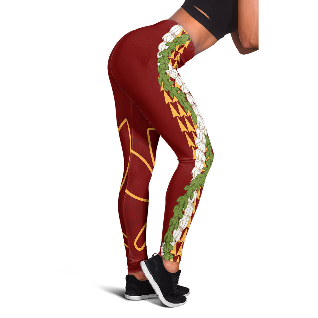 Hawaii Legging Kanaka Maoli Puakenikeni Maile Flower Lei