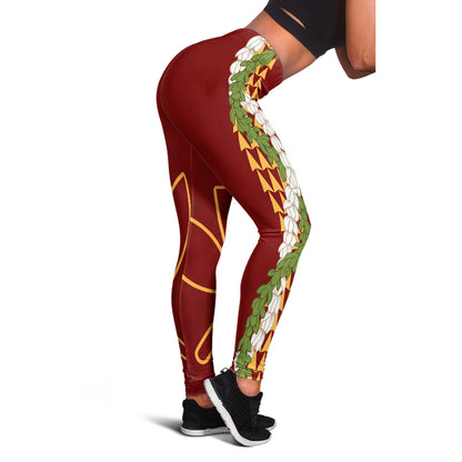 Hawaii Legging Kanaka Maoli Puakenikeni Maile Flower Lei