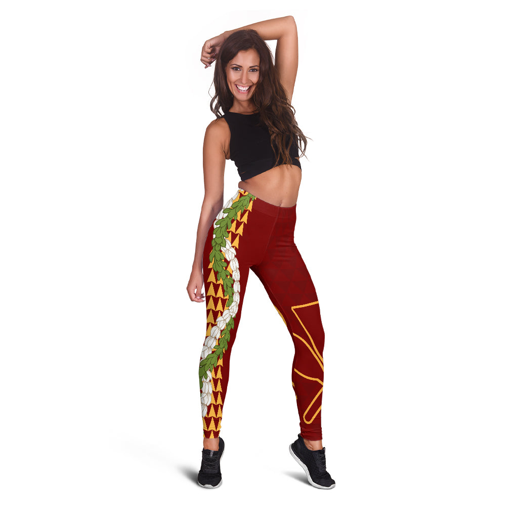 Hawaii Legging Kanaka Maoli Puakenikeni Maile Flower Lei