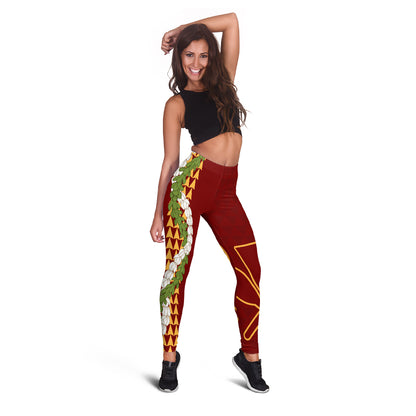 Hawaii Legging Kanaka Maoli Puakenikeni Maile Flower Lei