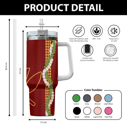 Hawaii 40oz Tumbler Kanaka Maoli Puakenikeni Maile Flower Lei