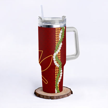 Hawaii 40oz Tumbler Kanaka Maoli Puakenikeni Maile Flower Lei