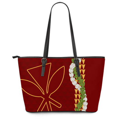Hawaii Leather Tote Bag Kanaka Maoli Puakenikeni Maile Flower Lei