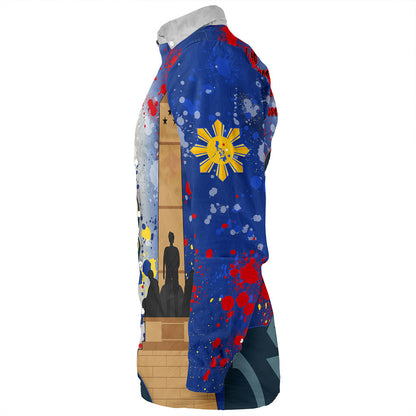 Philippines Filipinos Long Sleeve Shirt Rizal Monument On Rizal Day Background Texture Brush Style