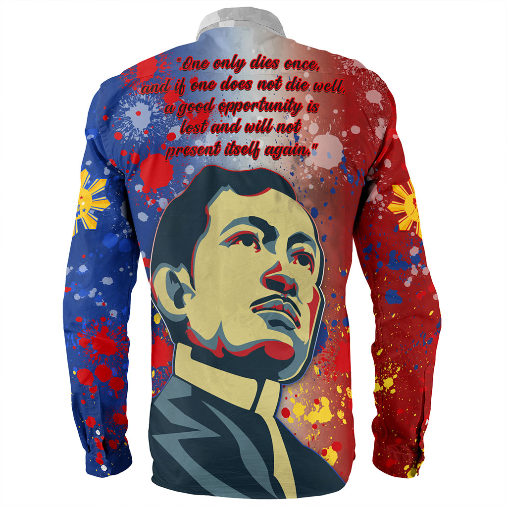 Philippines Filipinos Long Sleeve Shirt Rizal Monument On Rizal Day Background Texture Brush Style