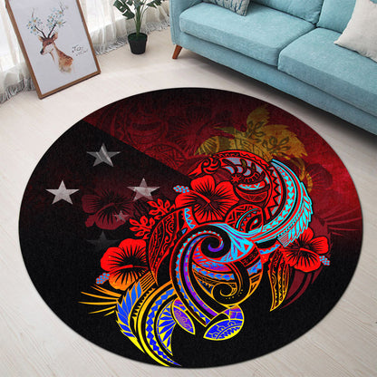 Papua New Guinea Round Rug Birds Of Paradise With Flag Color Style