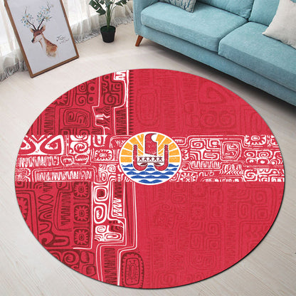 Tahiti Round Rug French Polynesia Pattern Vintage Style