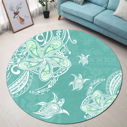 Hawaii Round Rug Polynesian Pattern Plumeria Turtles