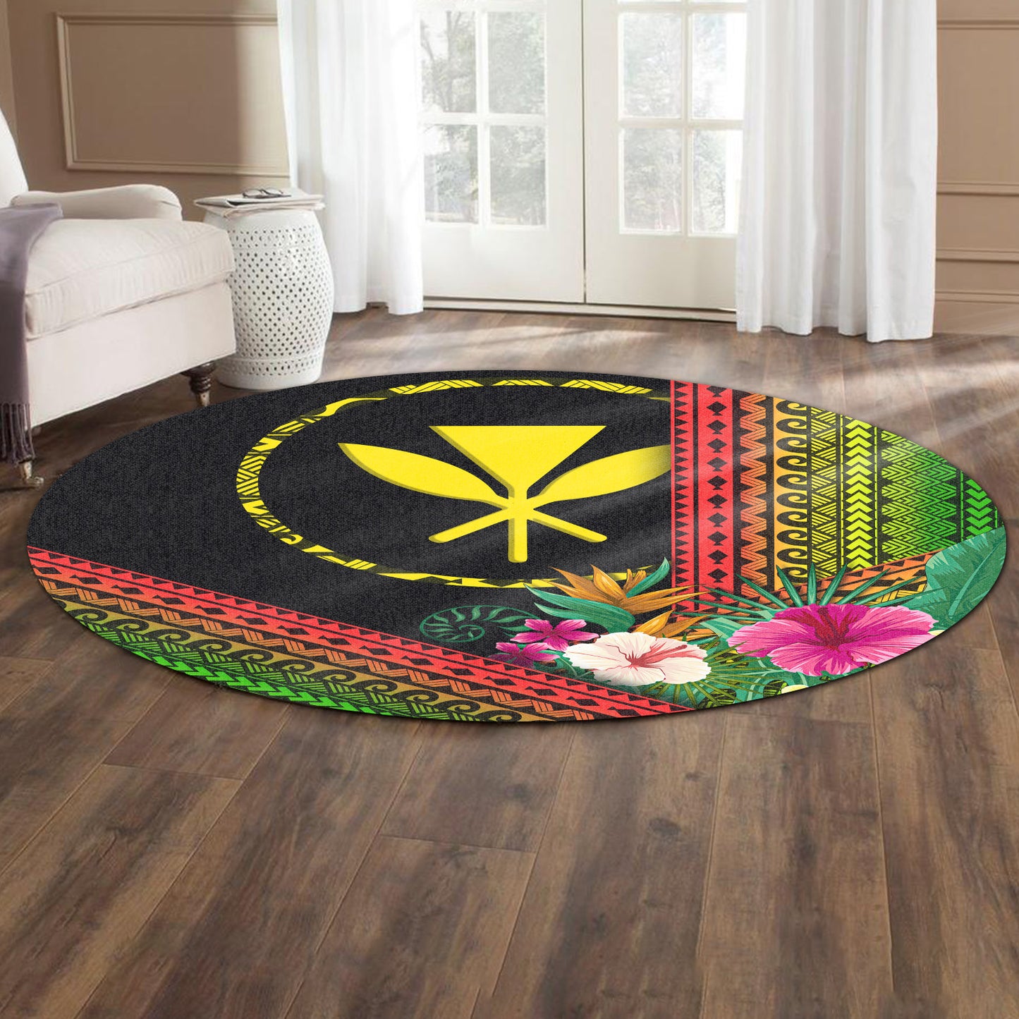 Hawaii Round Rug Kanaka Maoli Polynesian Pattern