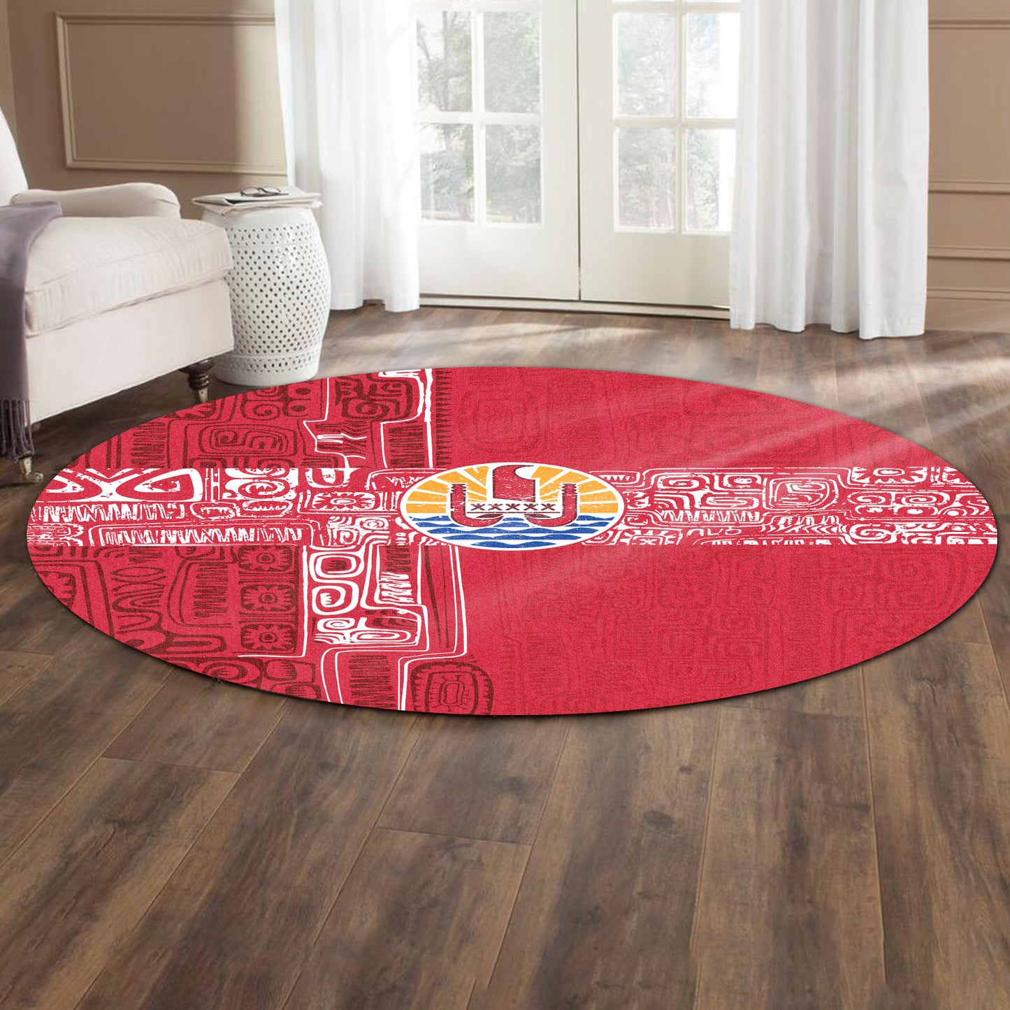 Tahiti Round Rug French Polynesia Pattern Vintage Style