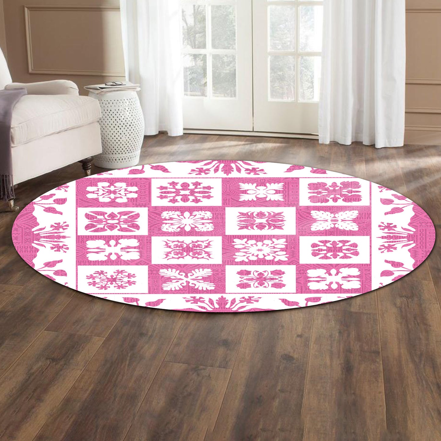 Hawaii Round Rug Pink Hawaii Pattern Polynesian Color