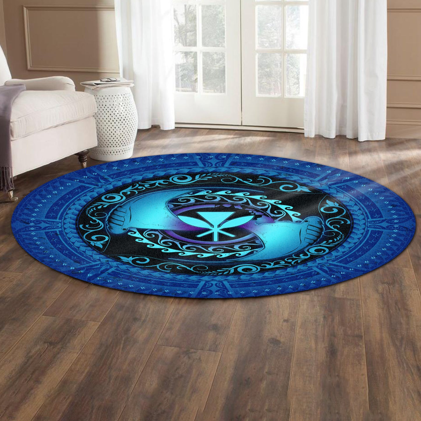 Hawaii Round Rug Manta Ray Couple Polynesian Ocean Style