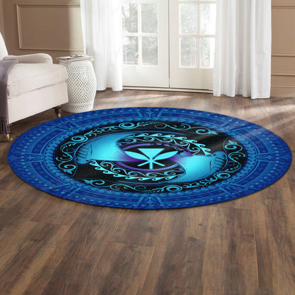 Hawaii Round Rug Manta Ray Couple Polynesian Ocean Style