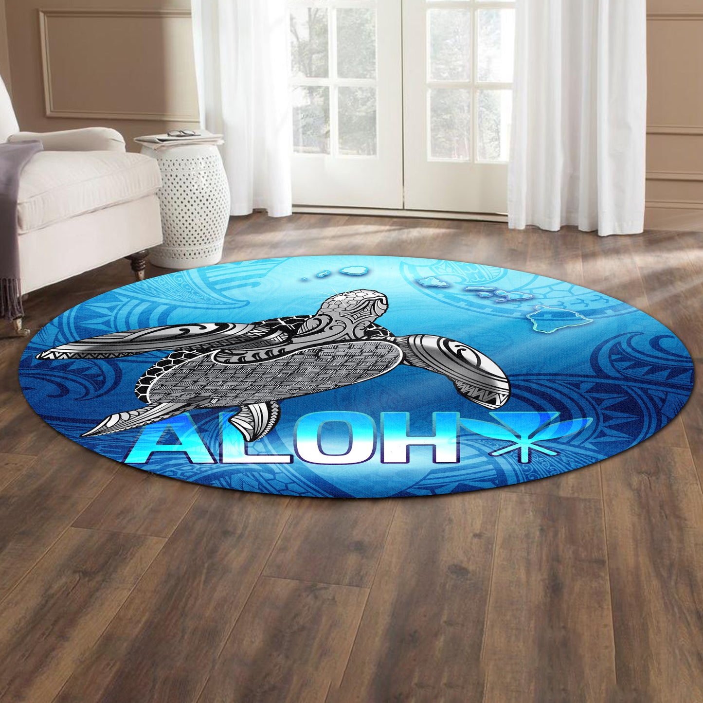 Hawaii Round Rug Aloha Turtle Ocean Style