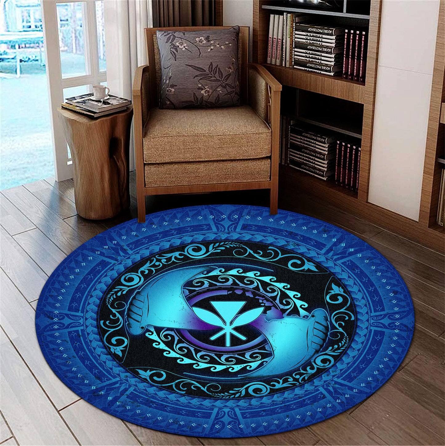 Hawaii Round Rug Manta Ray Couple Polynesian Ocean Style