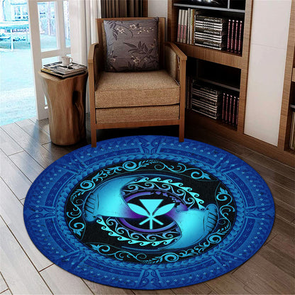 Hawaii Round Rug Manta Ray Couple Polynesian Ocean Style
