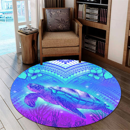 Hawaii Round Rug Turtle Underwater Sea Polynesian Style