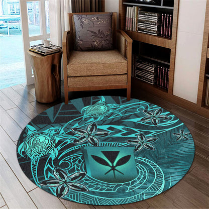 Hawaii Round Rug Kanaka Maoli Tropical Leaves Polynesian Pattern