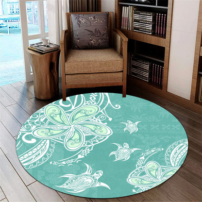 Hawaii Round Rug Polynesian Pattern Plumeria Turtles