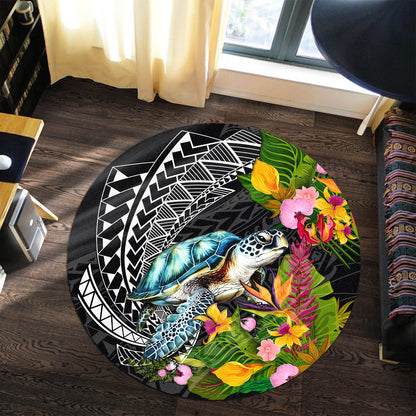 Hawaii Round Rug Turtle Ocean Spiral Polynesian Patterns